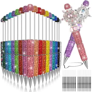 Glitter Beadable Pens, 38 count Full Rhinestone Fancy Pens for Beads,  Beaded Pen Kit for DIY Craft Making Christmas Birthday Favor(Multicolor)