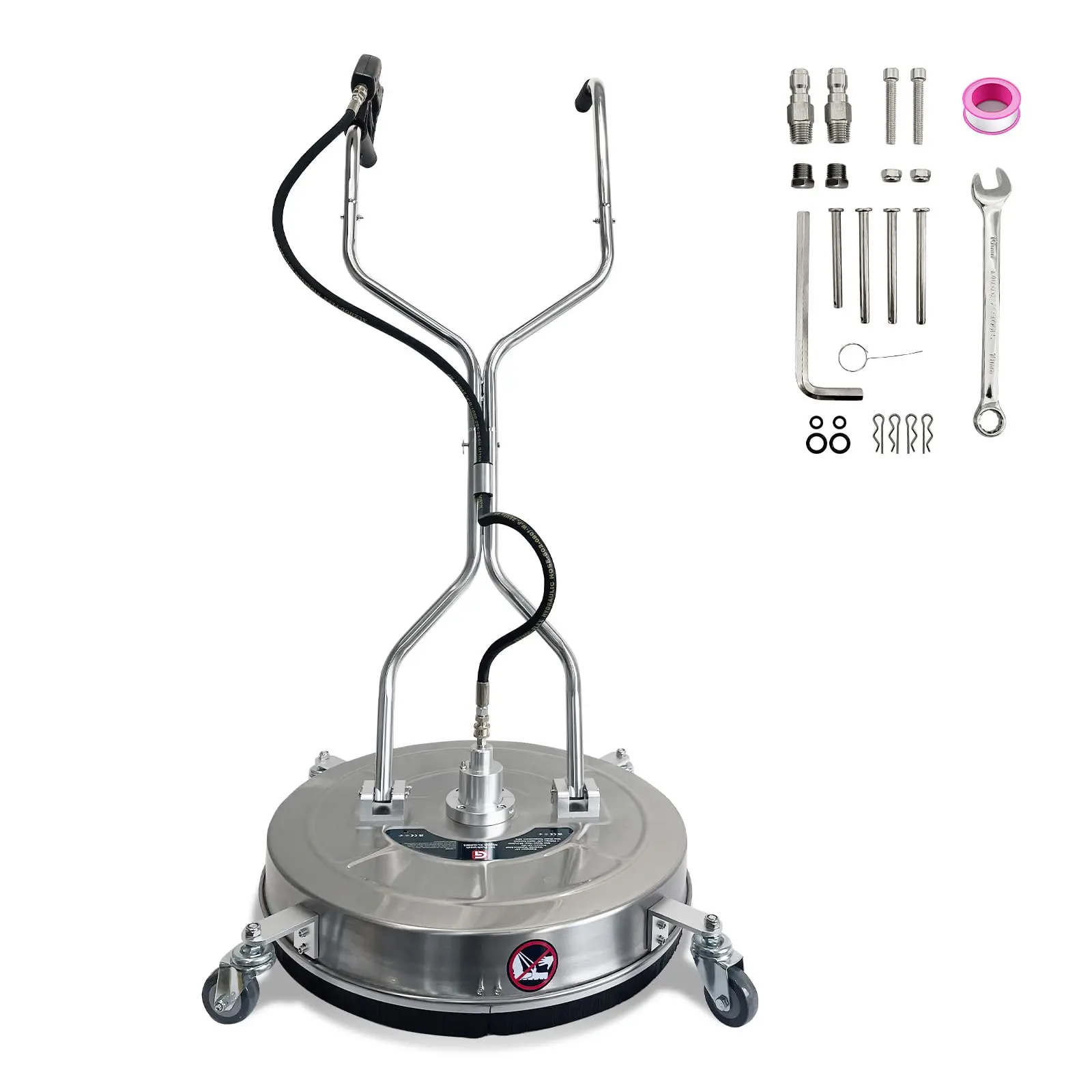 Garvee Commercial Grade 24-Inch Stainless Steel Pressure Washer Surface Cleaner – 4900 PSI, 4 All-purpose Wheels, 3/8" Connector, 1/4" Adapter, Rotating Nozzle – Ideal for Concrete, Patio, Sidewalk, Deck, Extreme Water Pressure Tool, Heavy Duty Pressure