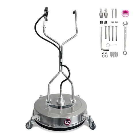 Garvee Heavy Duty Pressure Washer Surface Cleaner - 24 in Commercial Grade Stainless Steel, 4900 PSI, 4 All-purpose Wheels, 3/8"-Connector, 1/4"-Adapter, Dual Handles, Rotary Jets, for Concrete Surfaces, Decks