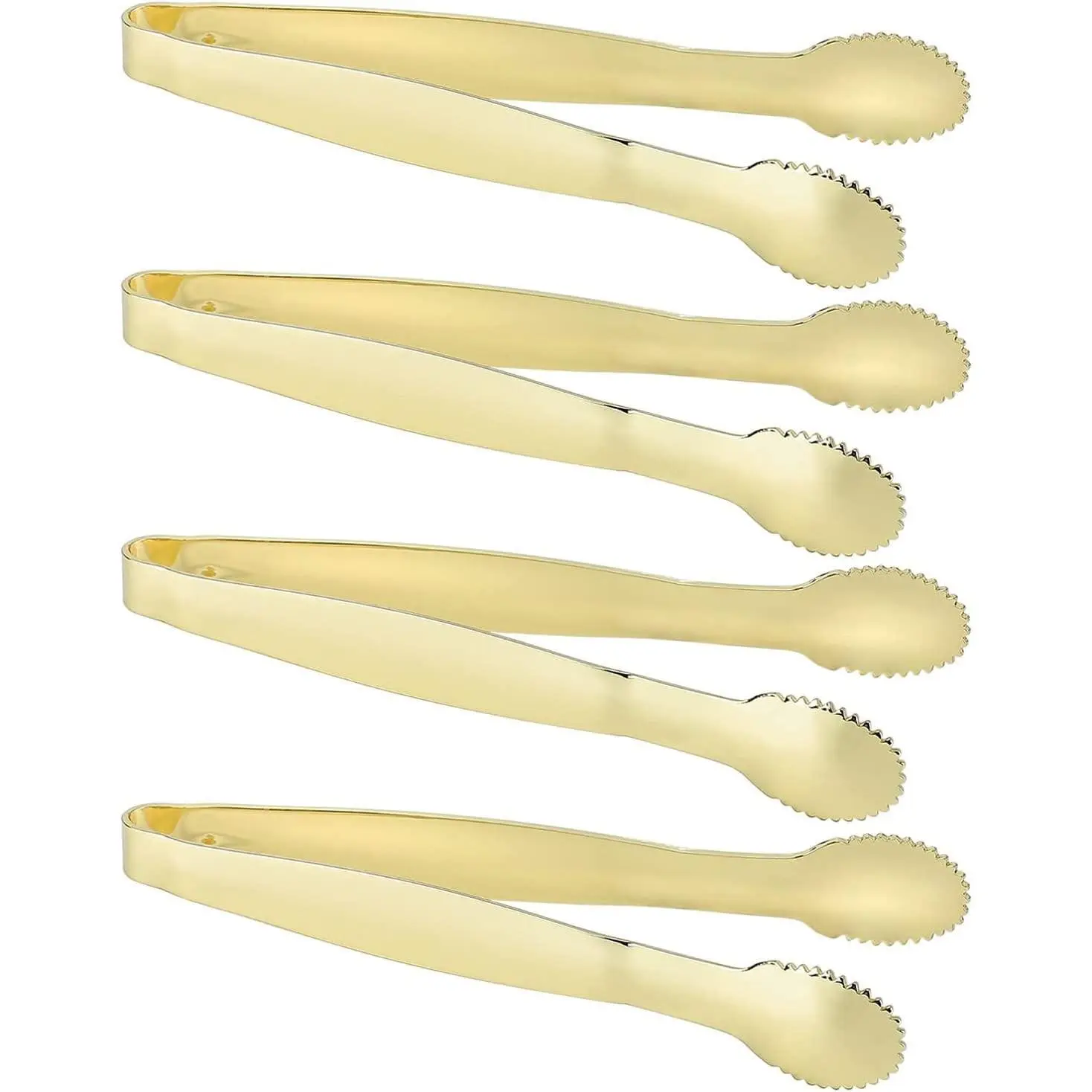 4 Inch Sugar Cube Tongs, Stainless Steel Mini Appetizer Tongs, Small Serving Tongs Tiny Food Clips for Tea Party, Coffee, Bar, Desserts - Set of 4, Gold