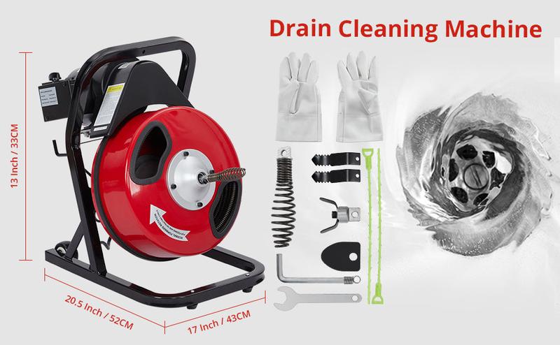 GARVEE Electric Drain Cleaners: Versatile Machines for 1-4 Inch Pipes, Available in 50Ft, 75Ft, and 100Ft Lengths, Featuring 3/8 Inch and 1/2 Inch Options with Multiple Cutters for Efficient Clog Removal.