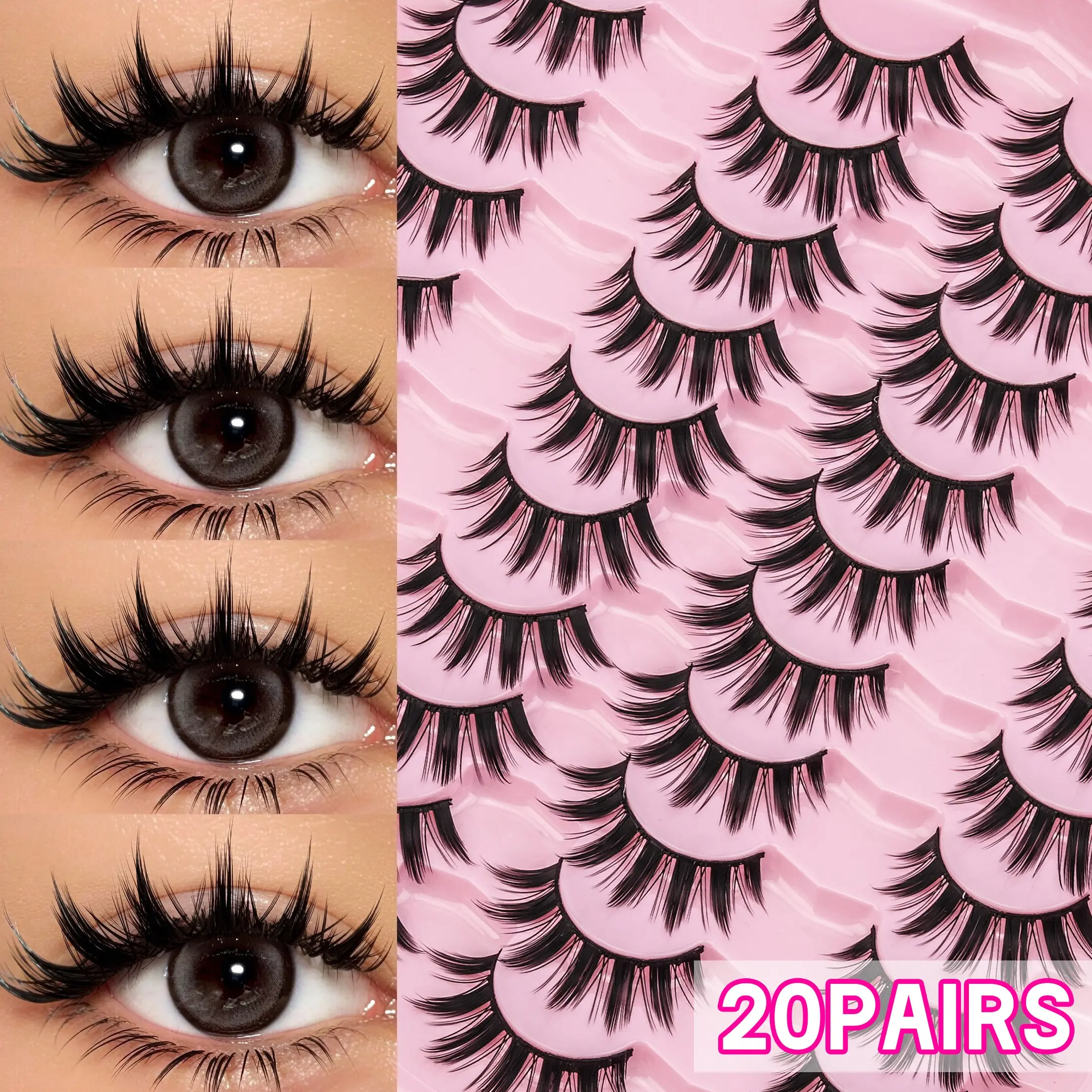 14 Pairs Extra Large Demon False Eyelashes, Pointed Tail Lash Strips, Natural Eye Enhancement, Reusable, Perfect for Parties, Travel, Dates