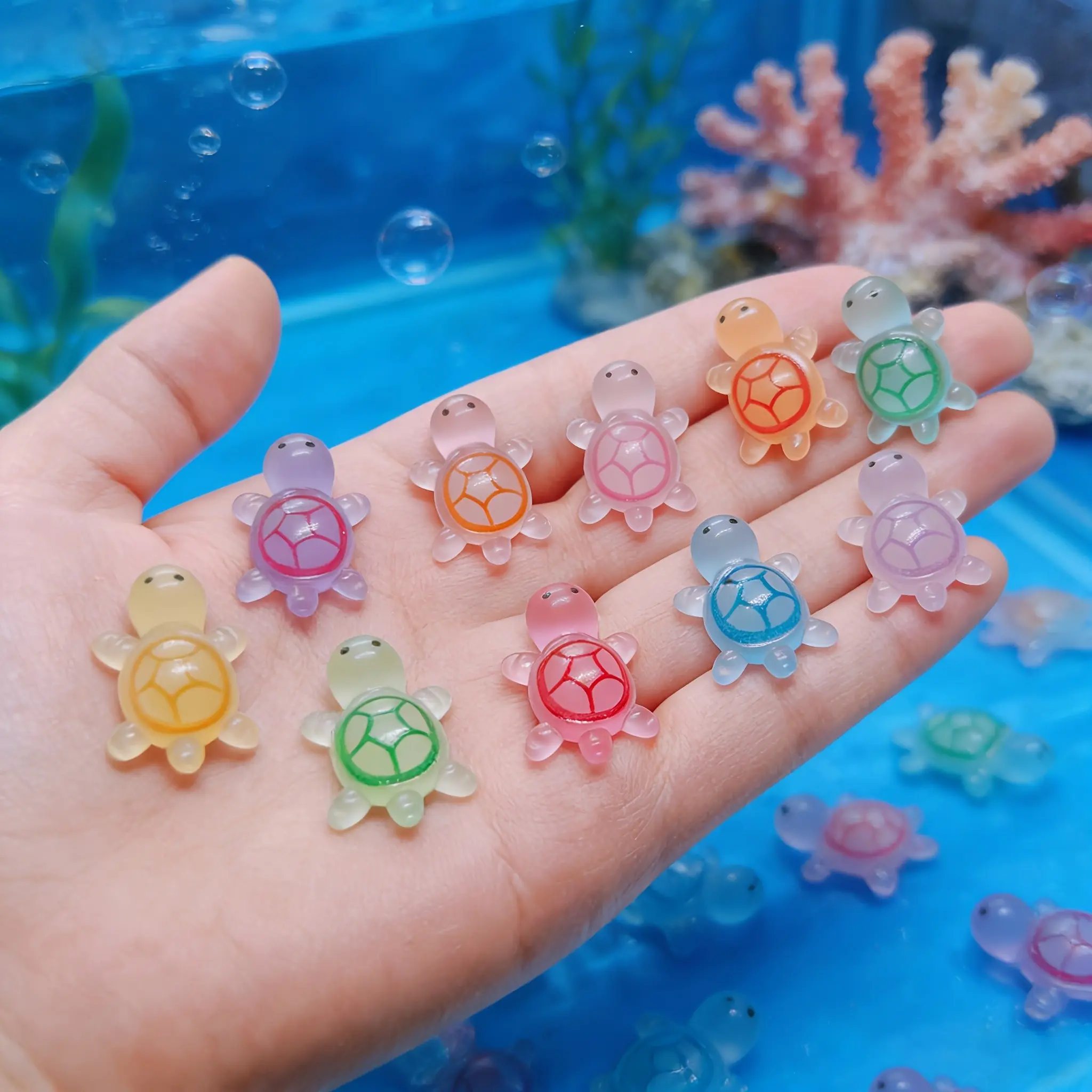 Cute Colorful Resin 3D Glow-In-The-Dark Turtle, Aquarium Theme Decor, Fish Tank Decoration, Home DIY Ornament, Mini Figurine Gift Set, Aquarium Decorations
