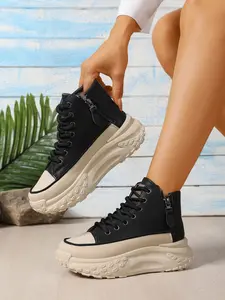 New High Top Shoes for Women, Side Zipper Thick Sole Platform Casual Sneakers, Sports Shoes, Fall Winter Versatile Female Shoes