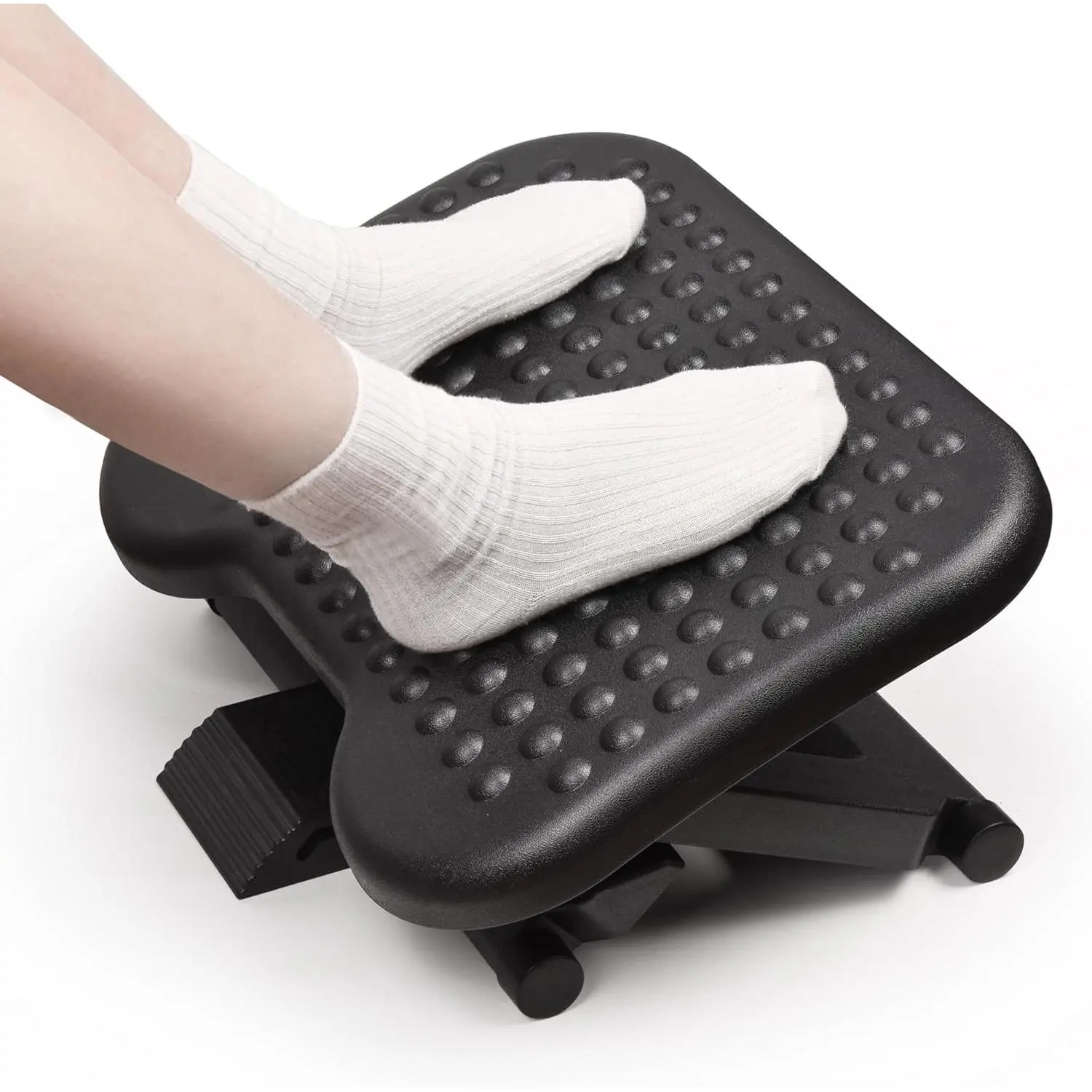 Foot Rest Under Desk at Work, Ergonomic Desk Footrest with Massage| Adjustable Foot Stool with 3 Height Position and 30-Degree Tilt Angle Adjustment, Foot and Leg Rest for Home Office, Black