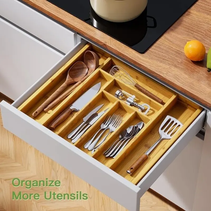 Bamboo Expandable Drawer Organizer Adjustable Cutlery Tray Kitchen Utensil Storage Rack Multi - purpose Office Home Drawer Organizer