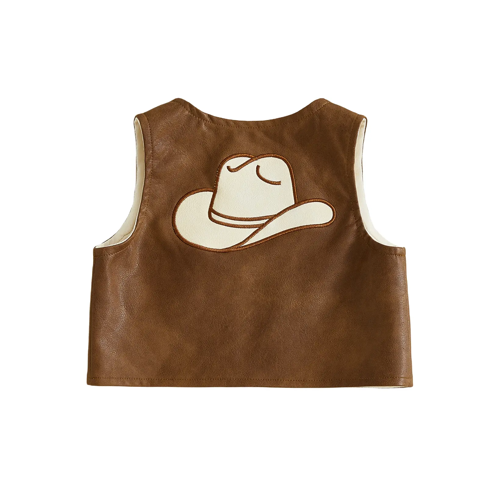 Canrulo Toddler Boy Western Vest Vintage Pu Leather Front Jacket Sleeveless Waistcoat Cowgirl Hat/bull Head Embroidery Outwear