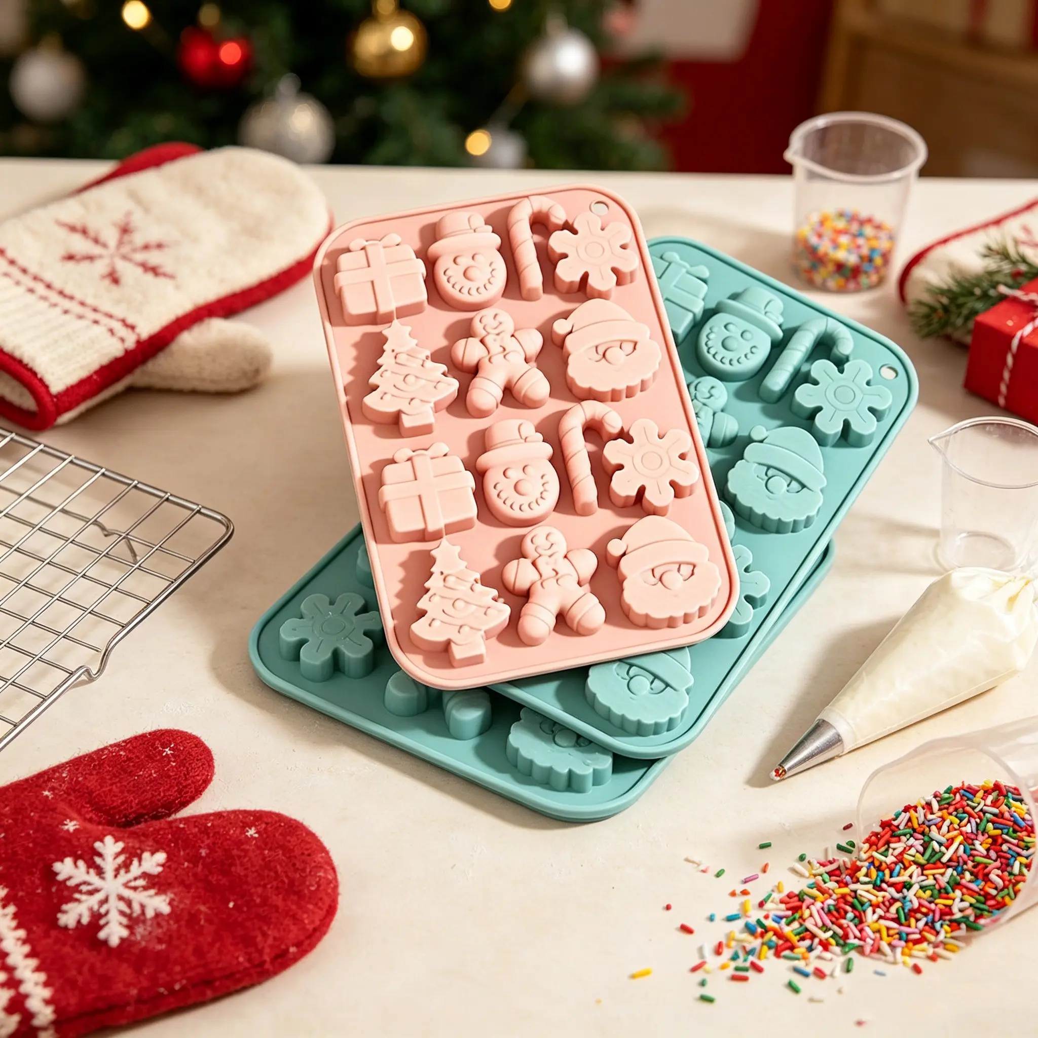 Soft Candy Silicone Chocolate Christmas Cake Mold, Ice Cream Block DIY Baking Molds, Flexible Reusable Kitchen Tool
