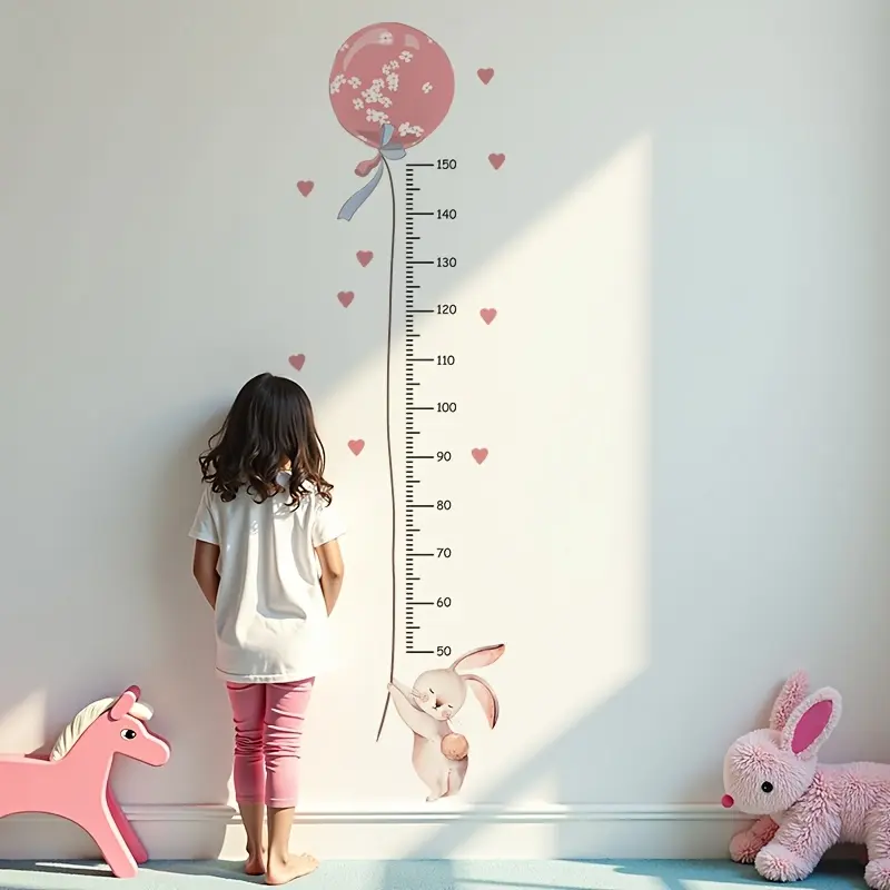 Cute Cartoon Rabbit Growth Chart Wall Sticker, Removable Vinyl Decal, Self-Adhesive Kids Room Decor, Educational Height Measurement