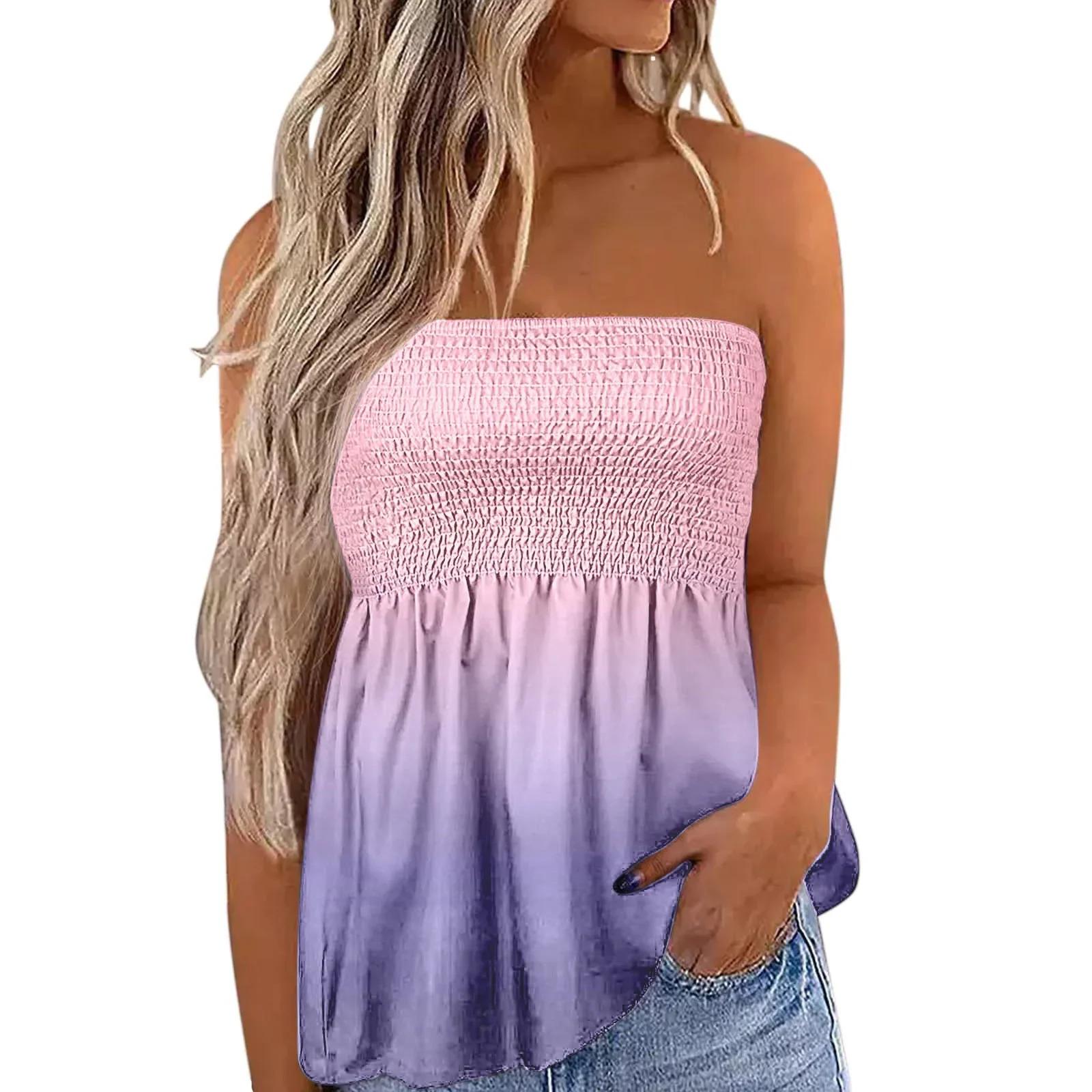 2025 New Women's Fashion Clothing Independence Day Printed Tube Top T-shirt for Women Flowy Strapless Tube Top Blouse