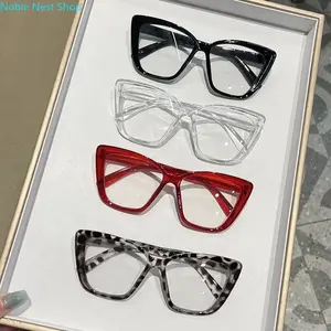 4-Pack Unisex Full Rim Square Cat Eye Sunglasses, Large Frame Flat Lens Eyewear, Fashionable Blue Light Blocking Shades for Men and Women Daily Wear