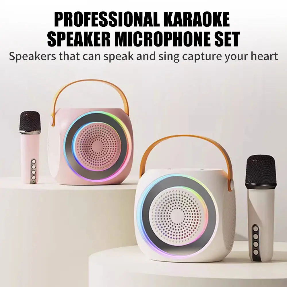 Portable Karaoke Machine with 2 Wireless Microphones, Built-in Colorful Led Lights, Made of Sturdy Abs Material, Clear Sound Audio Speaker, Perfect Entertainment Device for Birthday Parties, Family Gatherings and Indoor Daily Fun