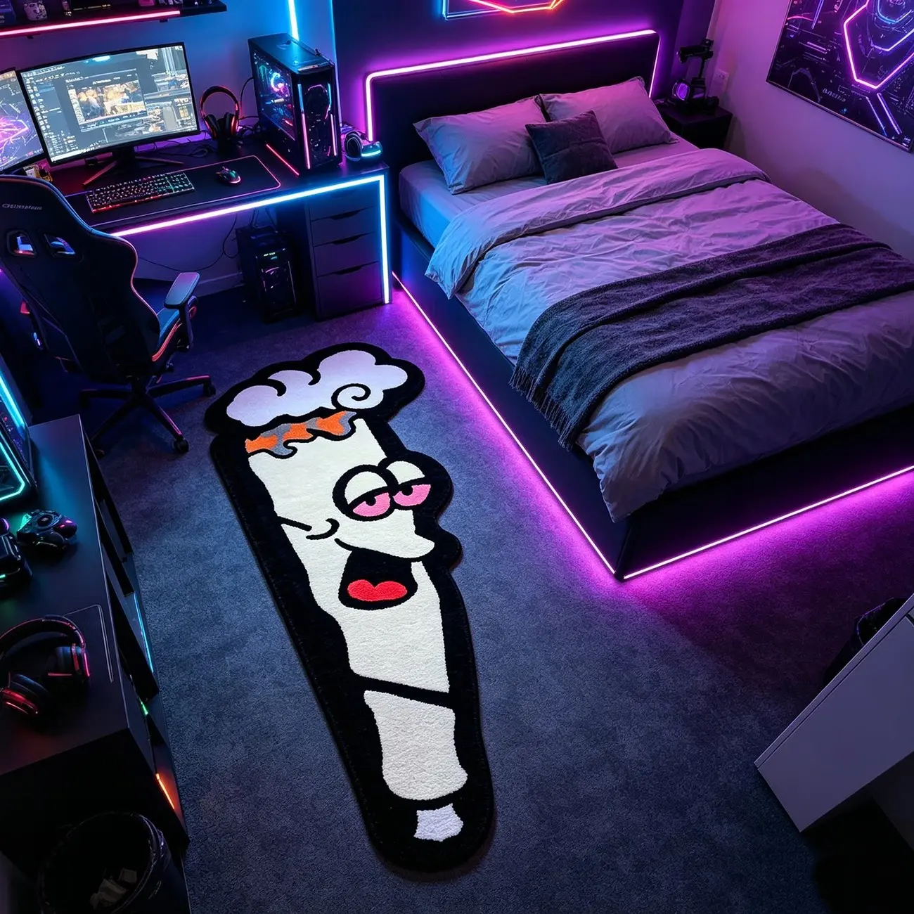 Abstract Cartoon Pattern Rug, Soft Plush Bedroom Bedside Carpet, Ideal for Indoor, Gaming Room, Entryway, Home Decor