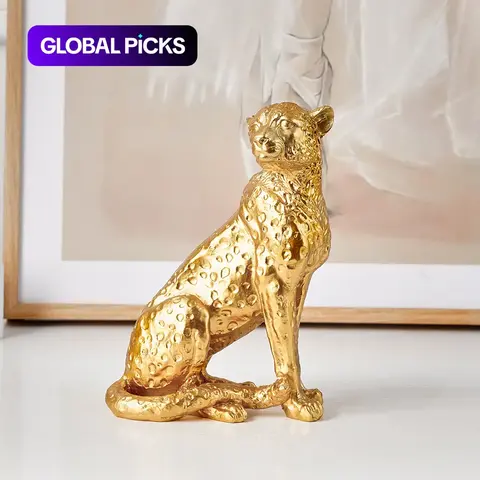 Gold Leopard Sitting Desk Decoration, Resin Vintage Craft Ornament for Home, Decorative Sculpture, Decorative Piece, Perfect for Study Room, Entrance Hall, Office and Hotel Decor #GLOBAL PICKS