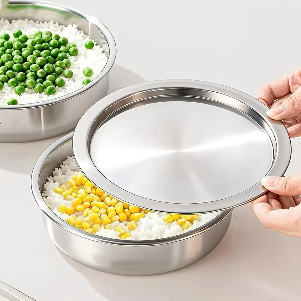 Stainless Steel Steaming Dish Set with Lid, Cookware, Food Steamer, Includes 1 Tray and 1 Cover, Ideal for Steaming Vegetables, Cakes, Eggs, Home Use