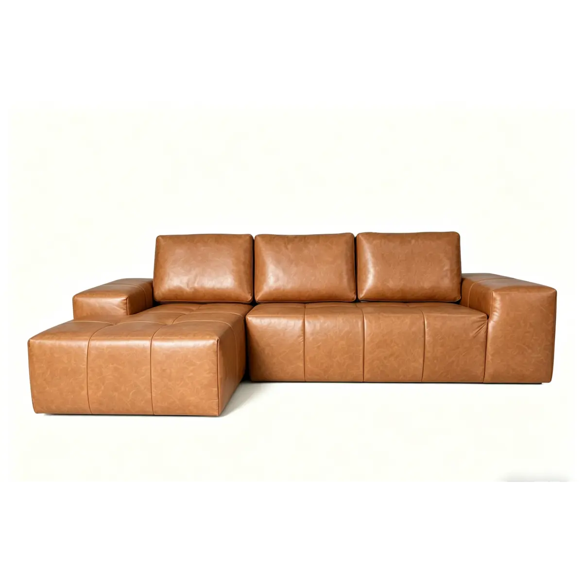 Left L-Shaped Faux Leather Sectional Sofa with Chaise Armrests, Cloud Cushions, Brown Boneless Deep Seat Modular Living Room Couch, No-Assembly Modern Minimalist Sofa in a Box, L Shaped Couch