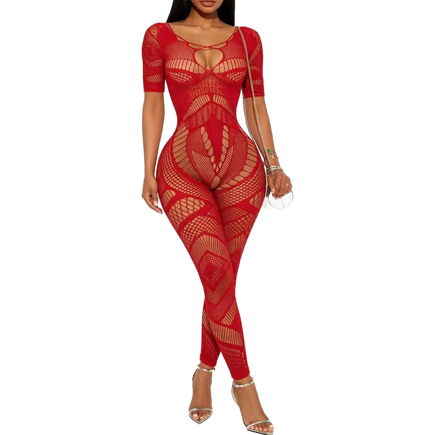 Women's Wardrobe Buitifo Women Sexy Hollow Out Fishnet Bodysuit Lingerie Body Stocking Nightwear