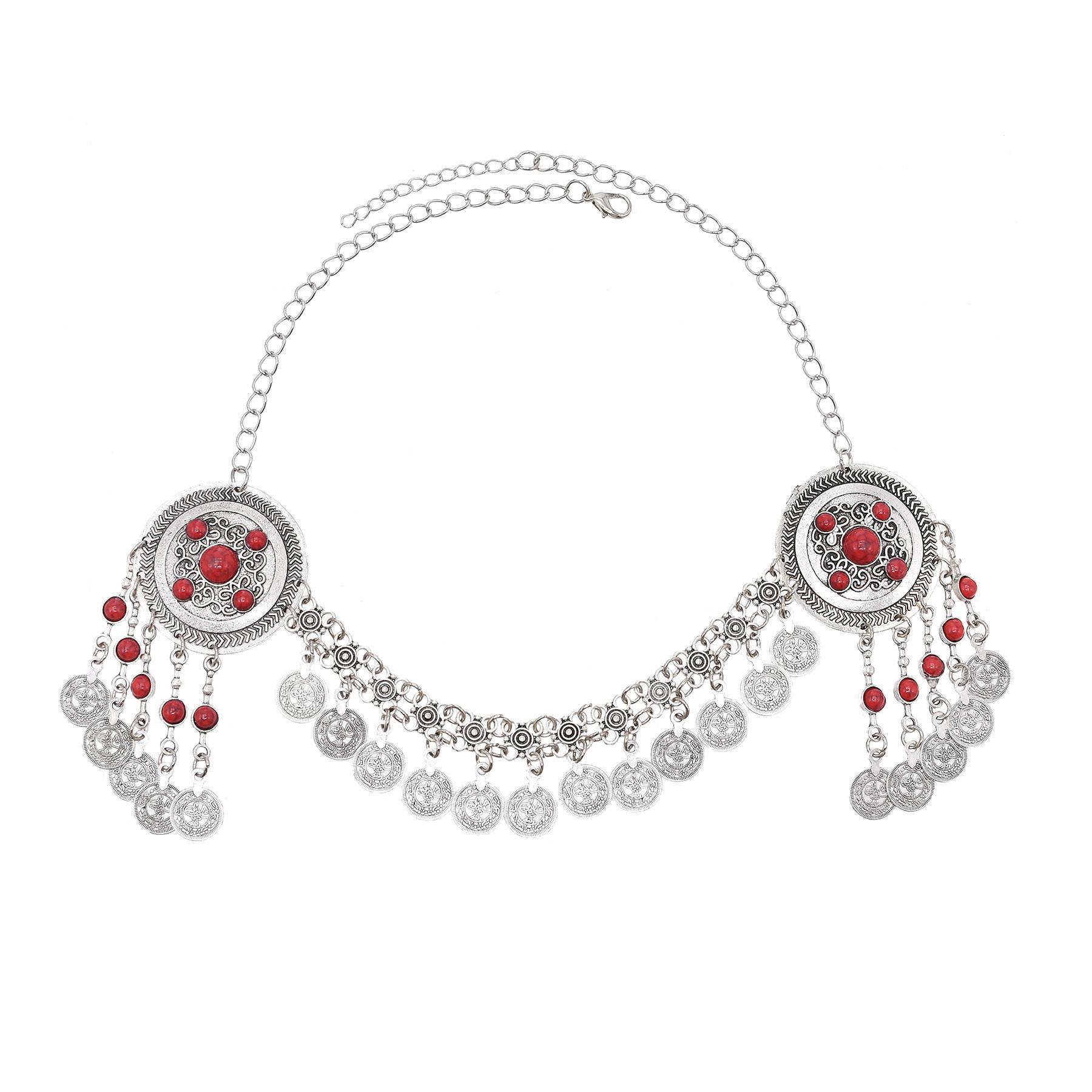 Traditional Kazakhstan Ethnic Coins Bracelet Hair Accessories  for Women Vintage Nepalese Tibetan Clothing Headwear Jewelry Set