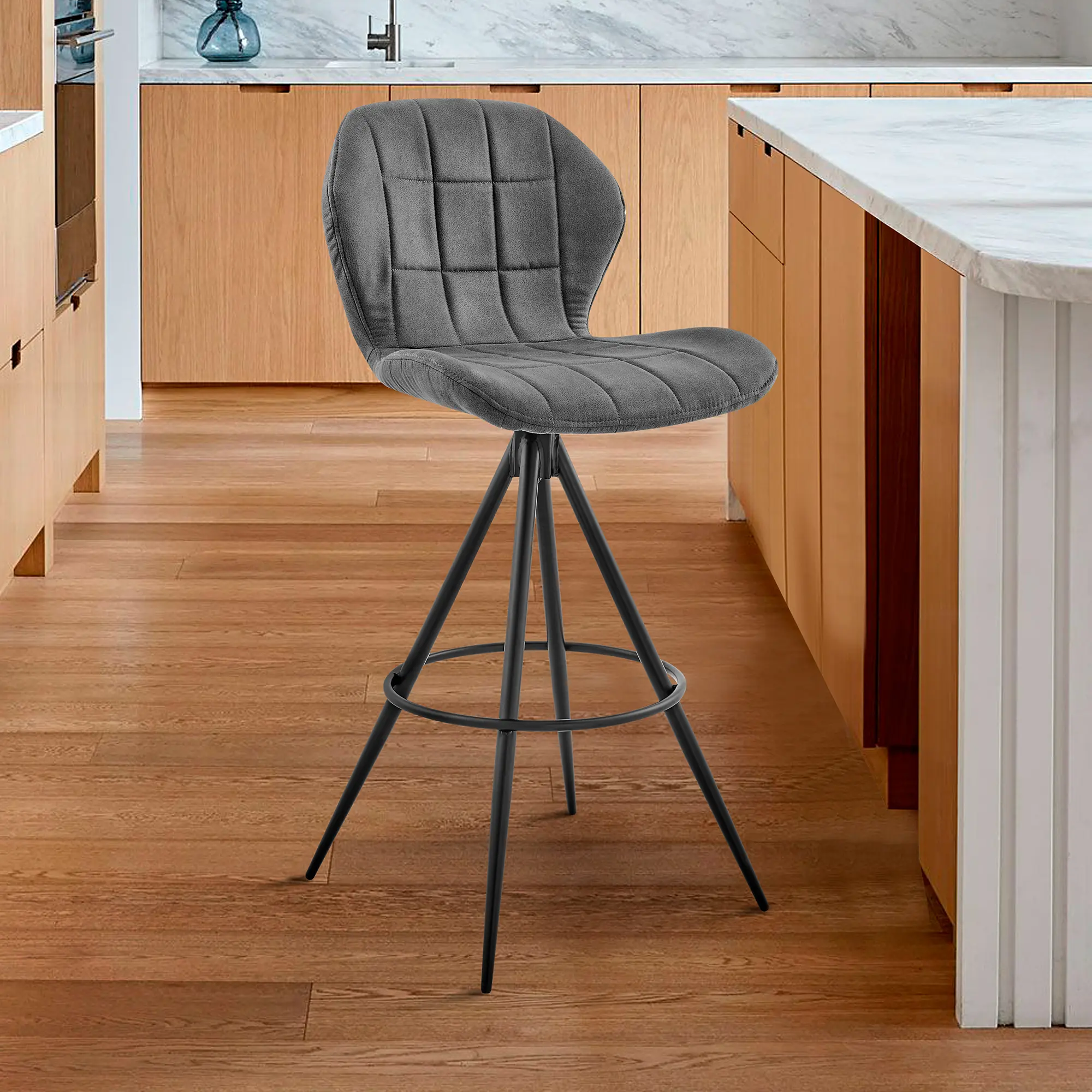 ARCH 26 Inch Swivel Counter Height Bar Stool with Charcoal Fabric Seat and Black Metal Frame, Adjustable Footrest, Suitable for Home Bars, Kitchen Islands, Dining, Pub Chairs, Modern Industrial Design, Home Furniture and Household Product Search Terms for