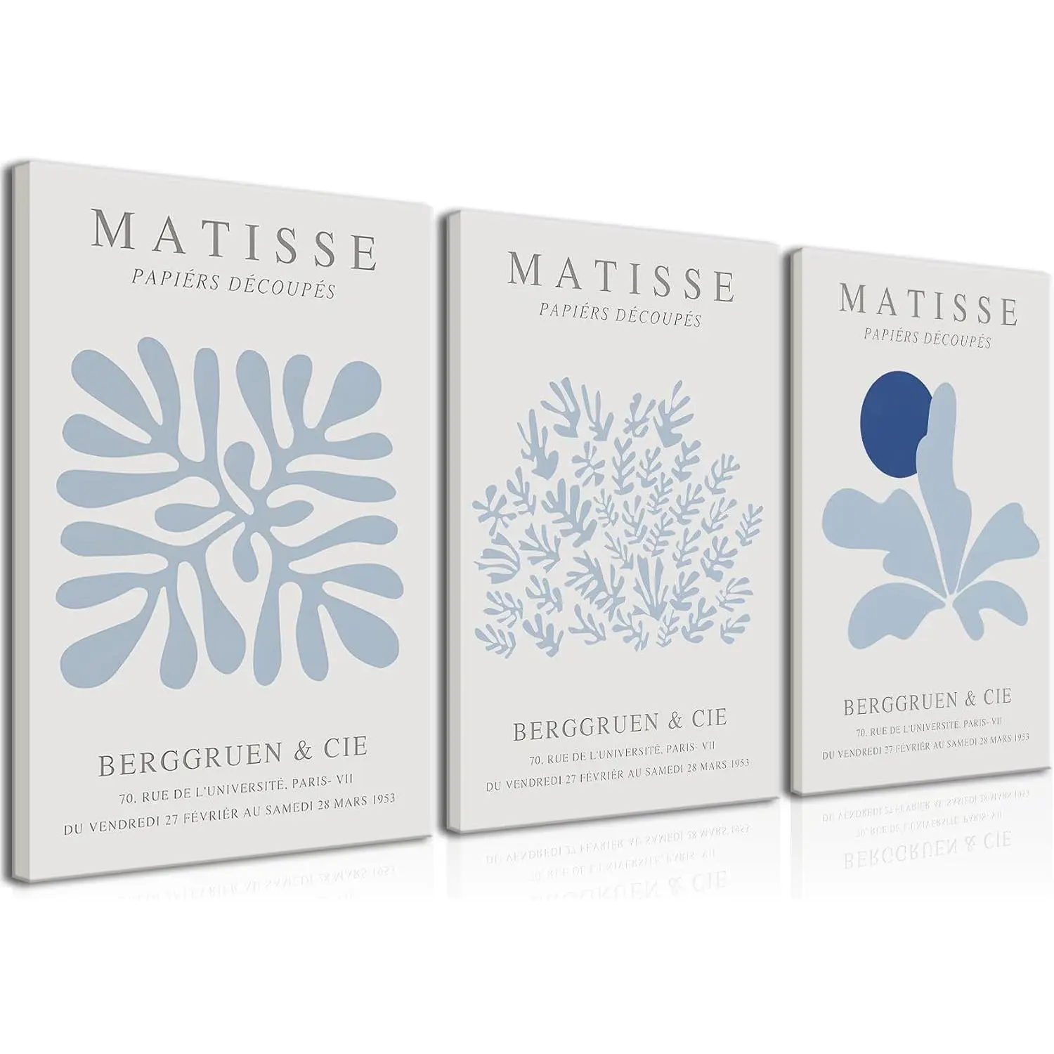 Home Supplies 3-Piece Matisse Framed Abstract Art - Blue Minimalist Geometric Canvas Print, 12x16in Hanging Room Decor, Box-Packaged Universal Gift for Mother's Day, Children's Day