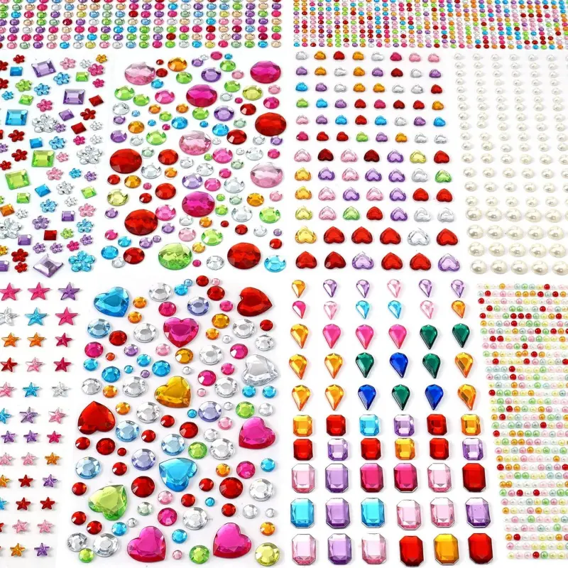2774pcs Self-Adhesive Acrylic Gem Stickers - Decorative Furniture Stickers, Bling Heart Craft Supplies for Kids