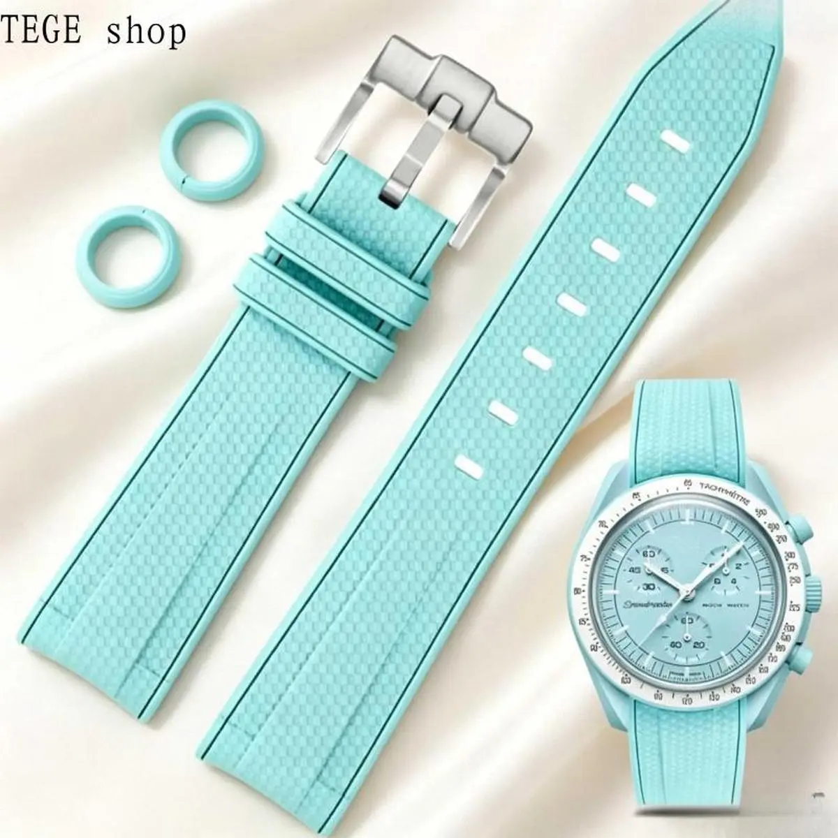 The new 2026 silicone watch strap is suitable for Omega, Swatch, Moon Phase, and other watches. It features a 20mm curved woven design, high-quality silicone material, and is a unisex interchangeable strap. It is also compatible with Omega, Swatch