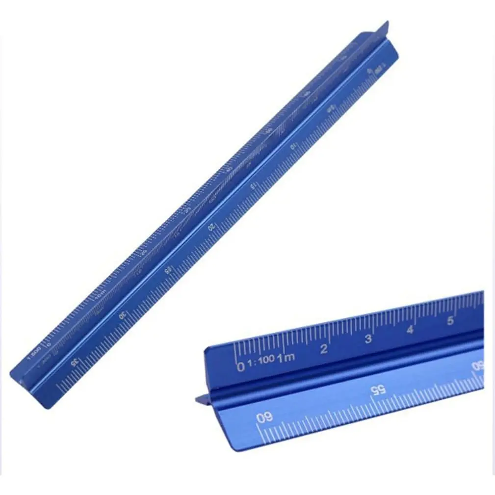 Metal Scale Ruler 12 Inch, Architectural Scale Ruler with  Triangular Measurements, Durable  Alloy Measuring Tool for Architects, Engineers, Drafting Construction,Blue,L