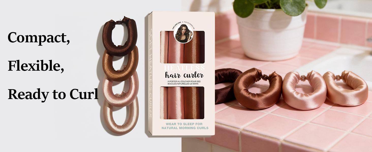 Heatless Hair Curler for Overnight, Satin Heatless Curling Rod, Soft Hair Curlers for Women, Jumbo Flexi Rod, Heatless Curlers, 4pcs, Rosewood