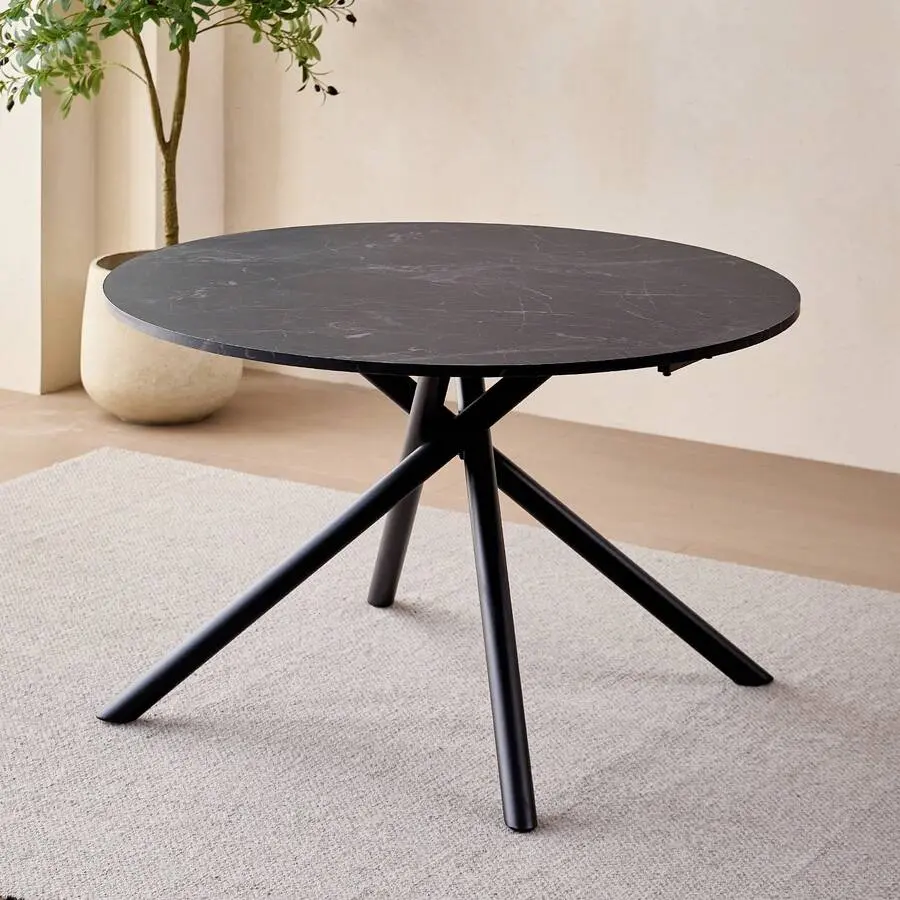 47in Modern Minimalist Round Dining Table, Stone-Grain Engineered Wood Top With Crossed Legs, Space-Saving Table For Small Apartment, Dining Room & Kitchen,Adjustable,Mobile,Standing,entryway,gaming,desk,office,,affordable,bedroom,vanity,,co,black,living,