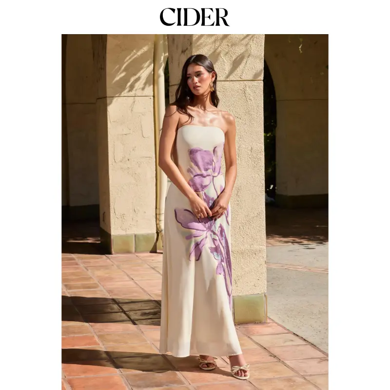 Cider Chiffon Bandeau Floral Backless Mermaid Maxi Dress SohoChic Cider Chiffon Bandeau Floral Backless Mermaid Maxi Dress SohoChic