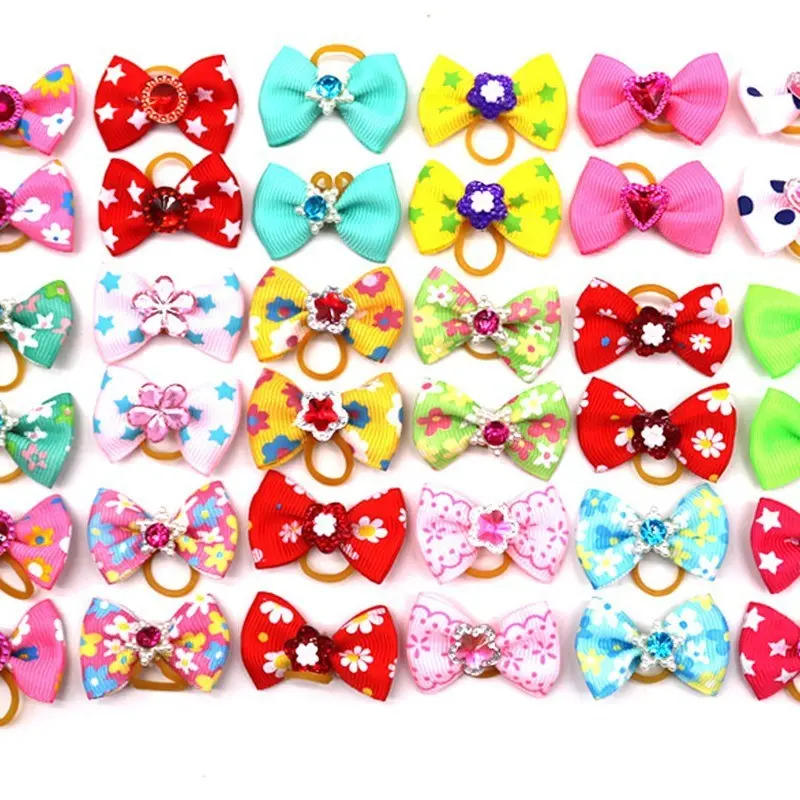 50 Pcs Mixed Dog Hair Accessories, Bow Headbands, Mini Elastic Bands, Cute Solid Color Pet Hair Clips, Handmade Dog Collar Knots, Pet Grooming Supplies