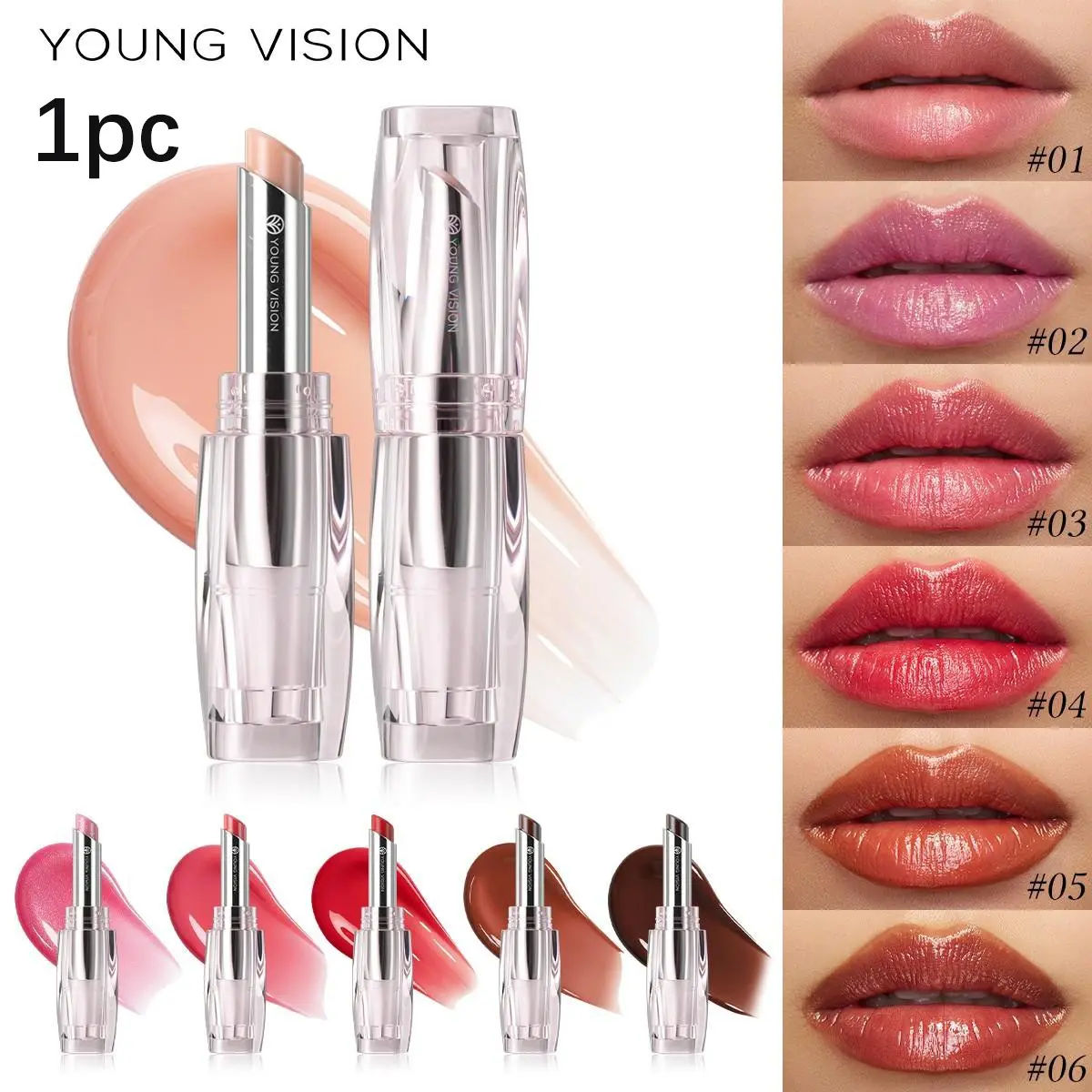 6 Shades Clear Tube Temperature Changing Lipstick, 2 In 1 Tinted Lip Balm, Lipgloss Lipstick, Long Lasting Hydrating & Smooth, Relieve Dry Peeling Lips, Dewy Sheer Finish For Daily Commute Glossy Lip Makeup