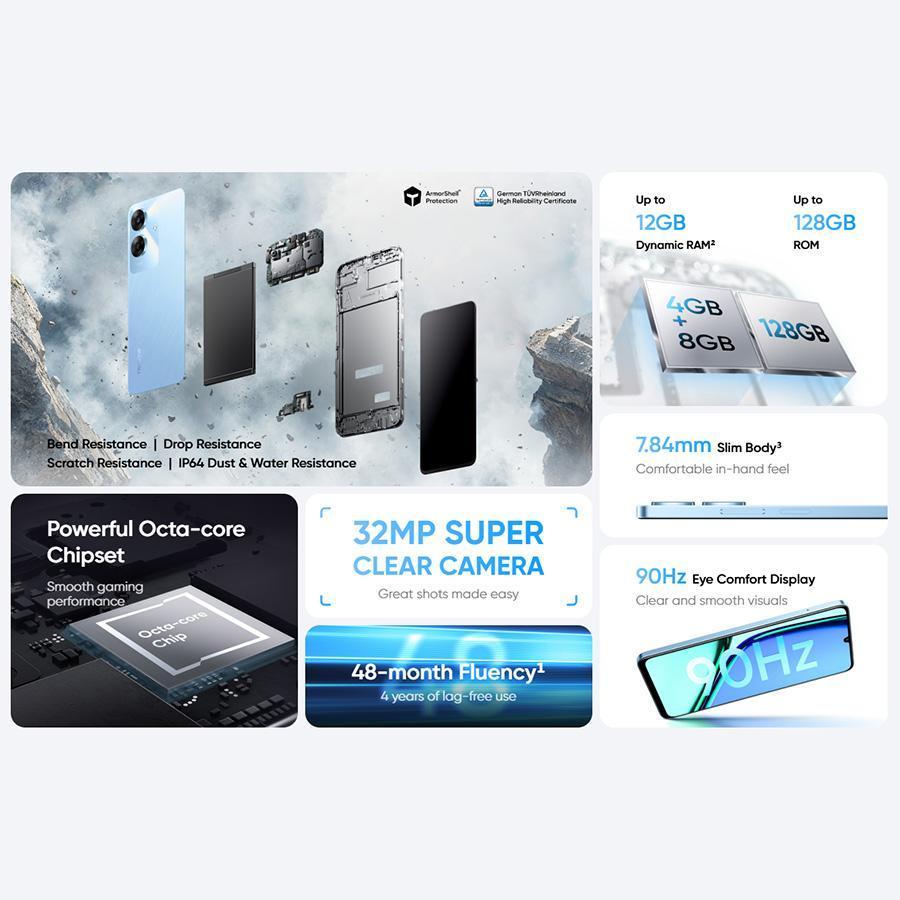 Realme Note 60 Global Version Unlocked 6+128G, T612 Octa-Core Processor, 6.745 Inch Display, 32MP+5MP Dual AI Camera