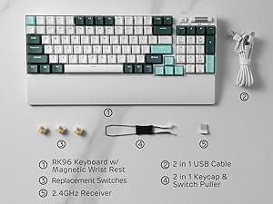 RK ROYAL KLUDGE RK96 RGB Limited Ed, 90% 96 Keys Wireless Triple Mode BT5.0/2.4G/USB-C Hot Swappable Mechanical Keyboard w/Wrist Rest, Software Support & Massive Battery, RK Yellow Switch, Camp Green