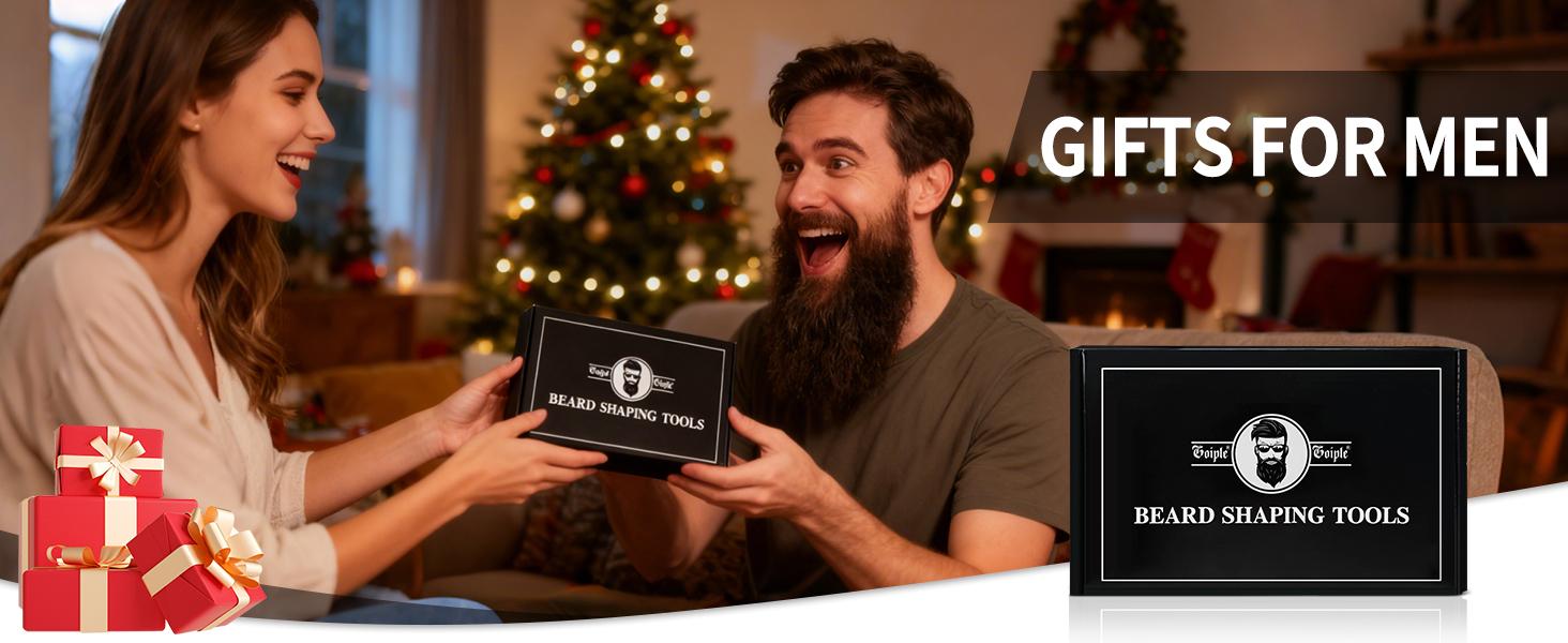 Beard Shaper for Men Beard Shaping Tools - Beard Template Guide, Professional Straight Edge Razor, 10 PCS Double Edge Blade, Barber Pencil, Beard Comb, Stainless Steel Scissor Mustache Lineup Tools