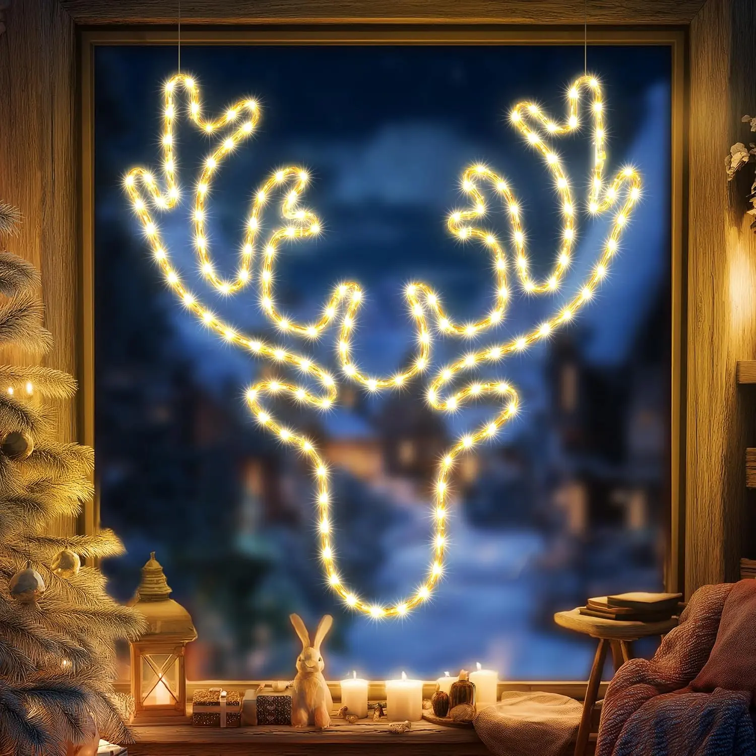 32-Inch Christmas Reindeer Lights Outdoor with Timer Wall Decor | 134LED  Outdoor Lighted Large  Sign for Wall Decor with Timer for Outdoor  Party Wall  Light