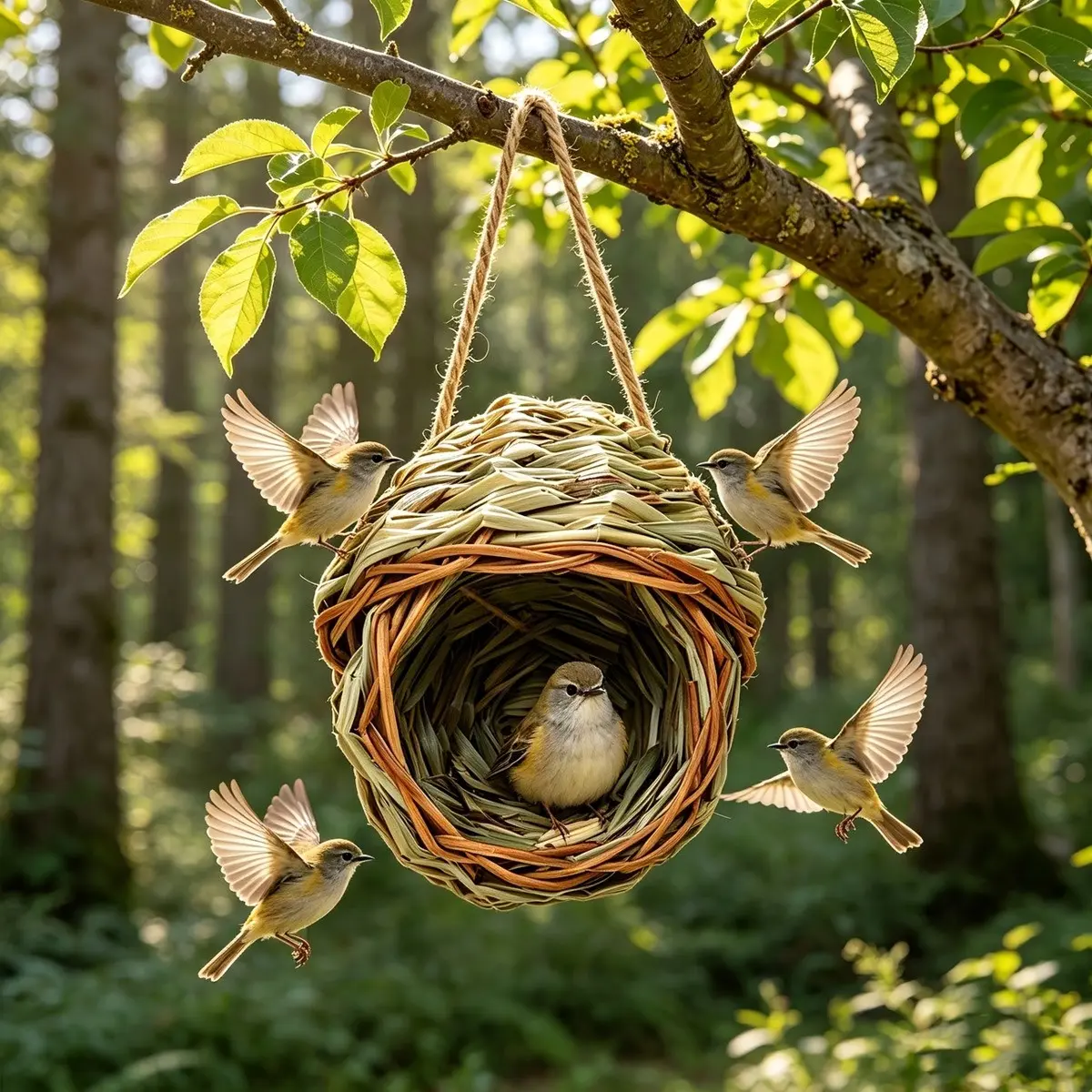 Natural Straw Hanging Bird Nest, Hand-Woven Breathable Bird House, Warm Cozy Outdoor Decorative Accessory for Courtyard Gardens