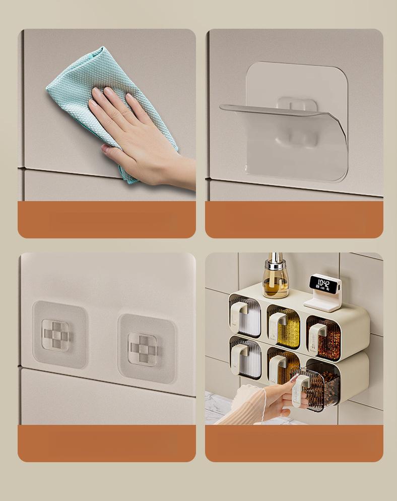 Wall-Mounted Integrated Multi-Compartment Spice Box Set Kitchen Household Moisture-Proof Storage Salt MSG Plastic Jar Organizer