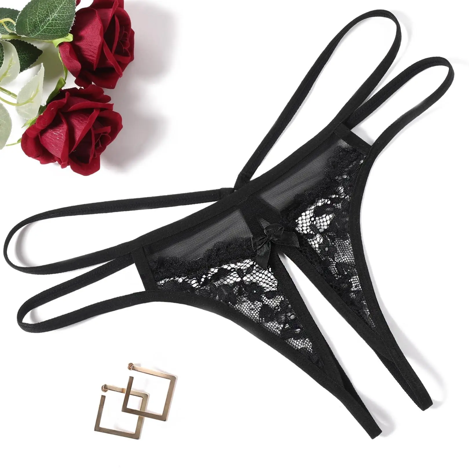 Women Lace Panties Floral Lace Briefs Mesh Hollow Out G-String Thongs T-back Underwear 1-4 Pack