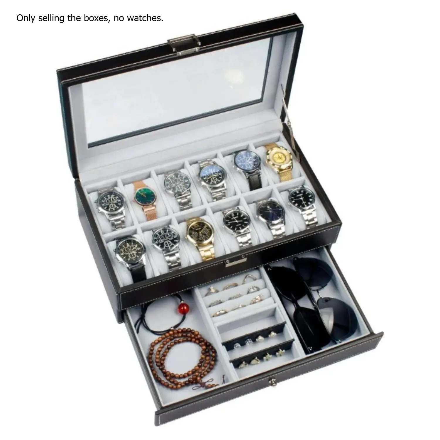 Wristwatch Storage Box, 1 Count 12-compartment Jewelry Organizer with Drawer, Jewelry Storage Box for Watches, Watch Bracelet, Sunglasses, Jewelry, Accessories, Home Organizer, Gift for Husband