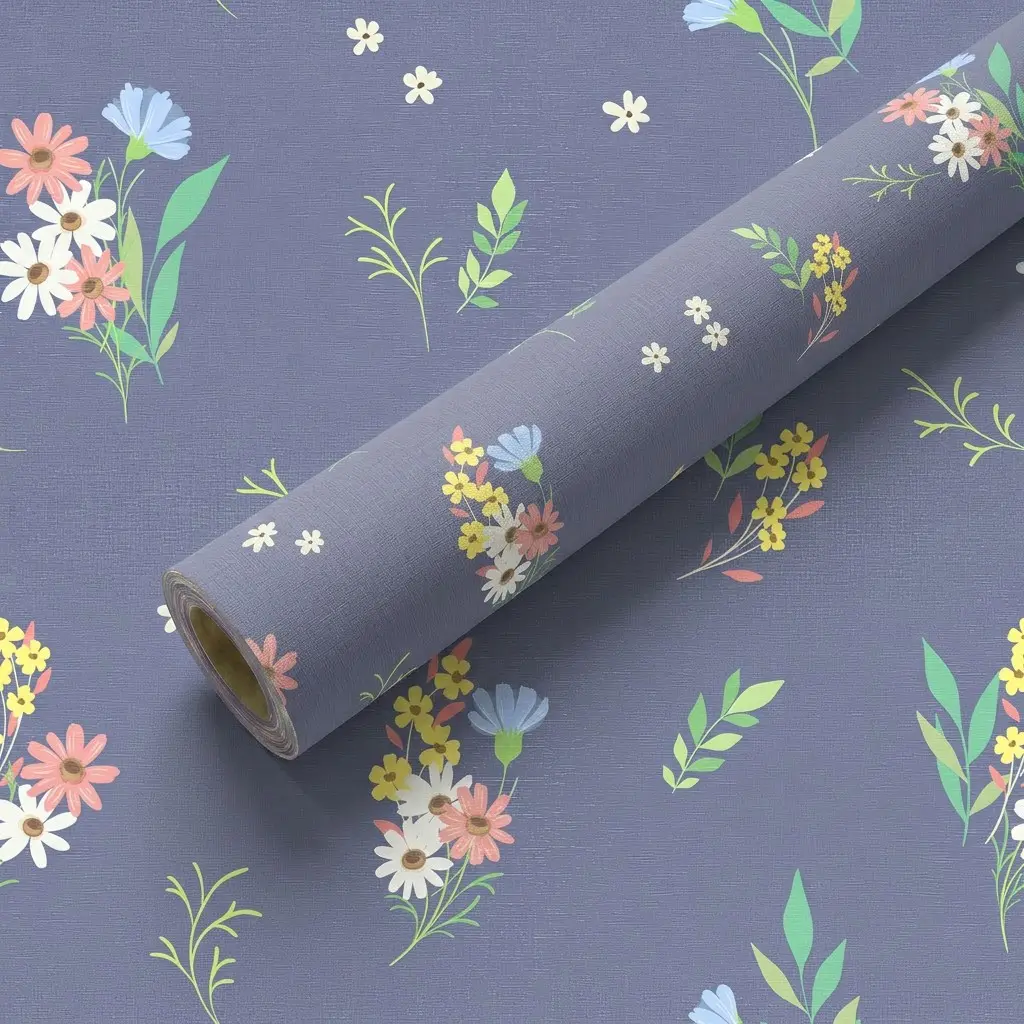 1 Roll 17.5in Width Dusty Purple Pastel Wildflower Peel and Stick Wallpaper, Waterproof Easy to Clean Cuttable Removable Wall Decals for Bedroom Kitchen Cabinet Rental Home Decor