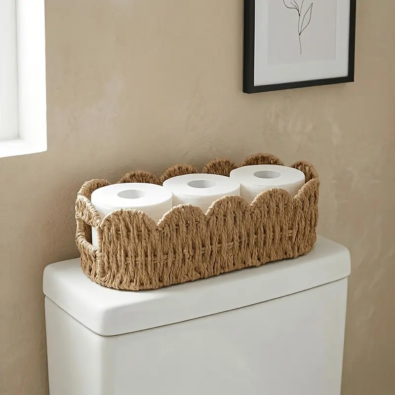 1 piece oval lace woven Decorative storage basket, handmade paper rope storage basket, suitable for balcony green plants, desktop remote controls, cosmetics, and household storage