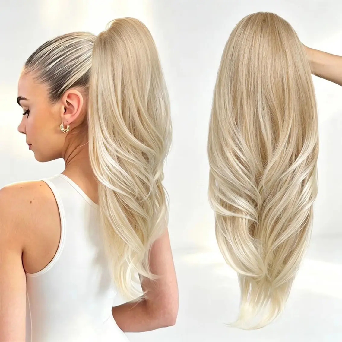 Natural Big Wave Layered High Ponytail Wig for Women, Trendy Design European and American Style Clip-On Ponytail Wig, Fashionable Hair Accessory