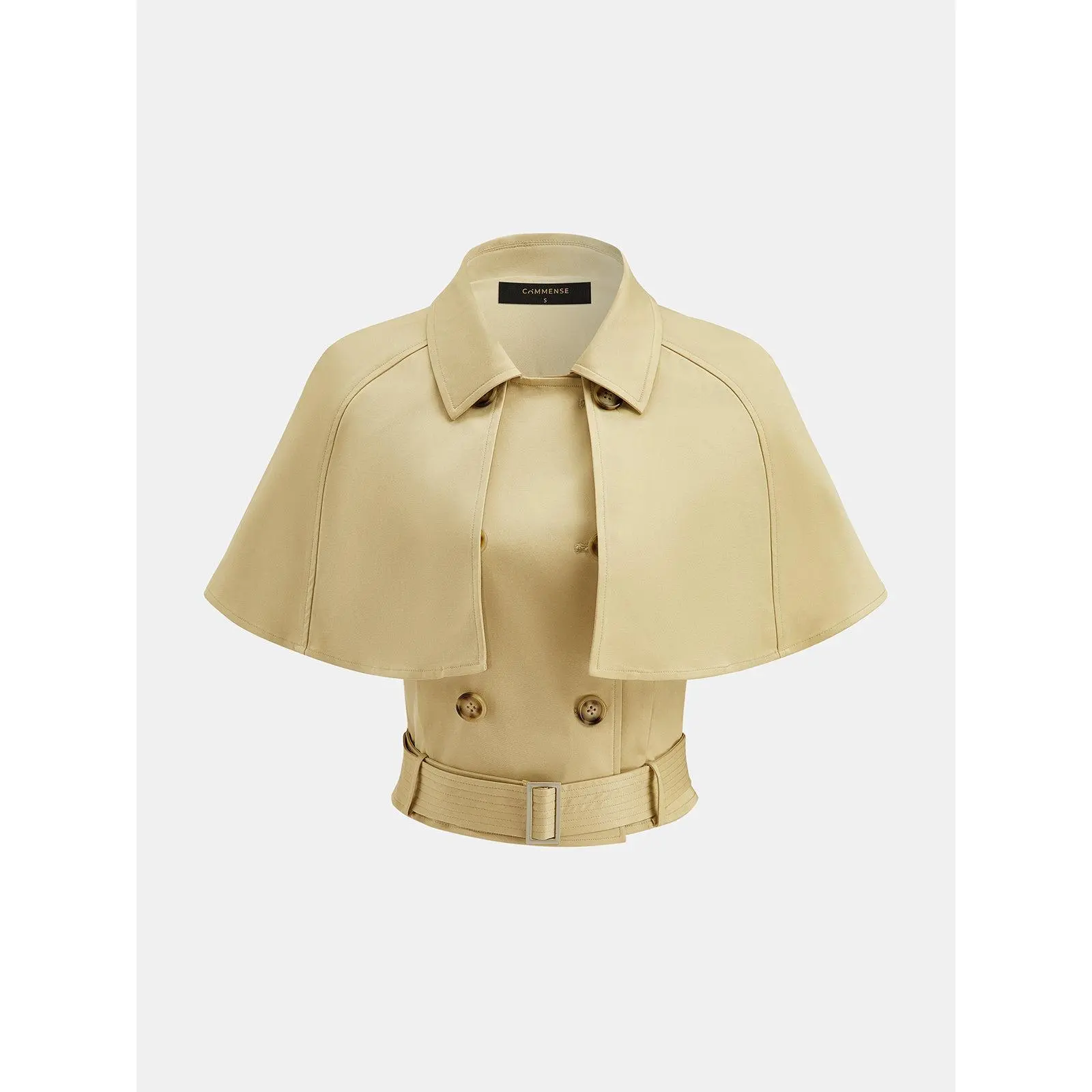 Women's Cropped Trench Jacket, Khaki Cape Overlay Belted Short Sleeve Top #sohochic