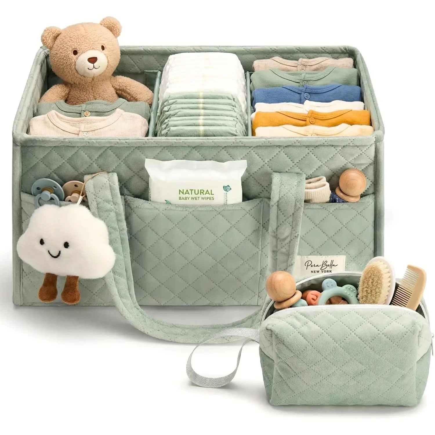 Baby Diaper Caddy Organizer, Baby Basket Shower Gift, Portable Changing Table Basket, Postpartum Caddy & Tote Bag Pouch, Newborn Boy & Girl Nursery Essentials Registry, Car Diaper Organizer