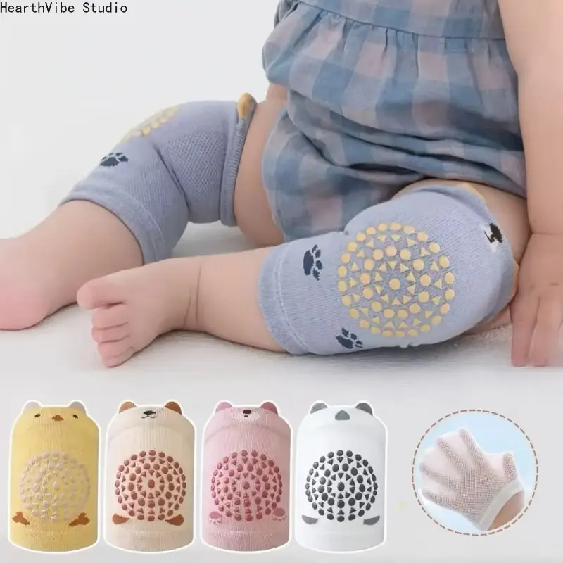 5 Pairs Toddler Knee‑High Paw Socks, Non‑Slip Grips Cute Cartoon Animal Prints, Mix‑Color Socks for Crawling