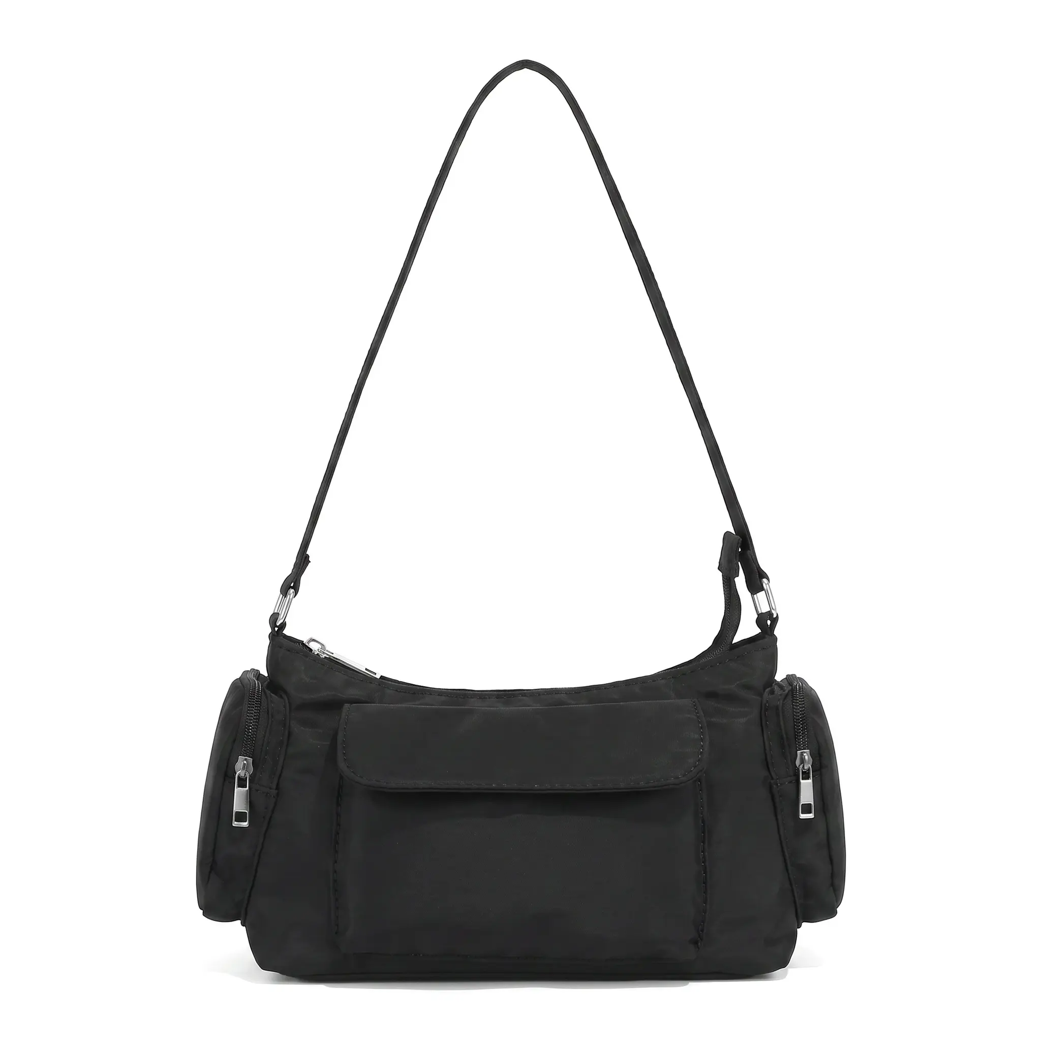 Cozy Nylon Crossbody Bag For Women Lightweight Sporty Hobo Purse Everyday Casual Shoulder Bag Multi Pocket Underarm Bag Solid Color Small Zipper Top Black Blue Polka Dot White Summer Essential