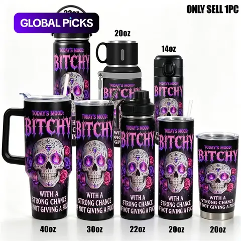 Stainless Steel Insulated Tumbler with Lid, Sugar Skull and Roses Design, Double-Wall Vacuum Insulated Flask, 40oz/30oz/22oz/20oz Leakproof Travel Mug, Gift for Women & Men, Stainless Steel Thermos, Bottles, Drinkware #GLOBAL PICKS