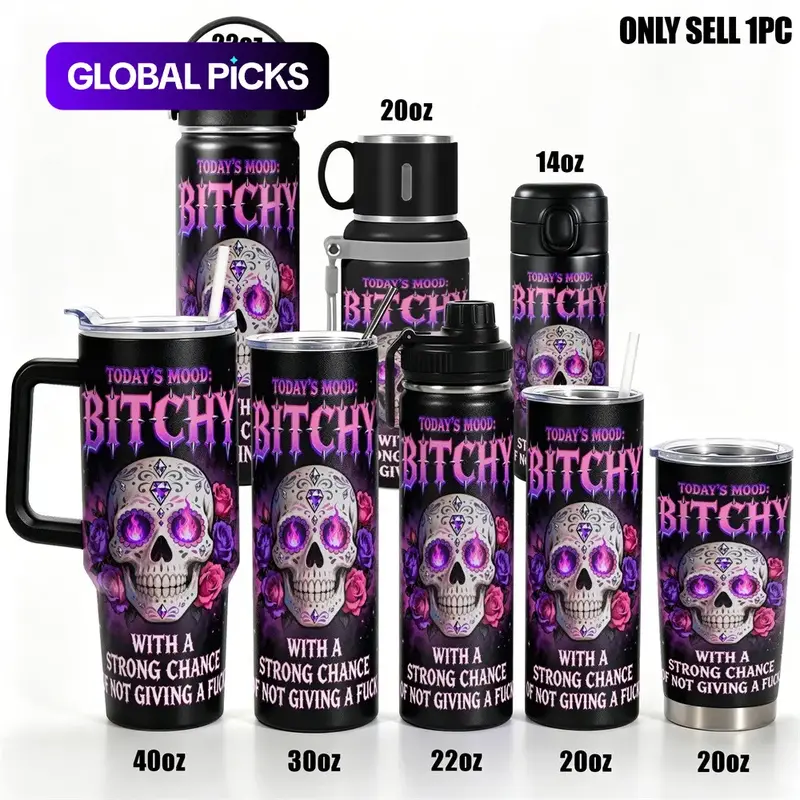 Stainless Steel Insulated Tumbler with Lid, Sugar Skull and Roses Design, Double-Wall Vacuum Insulated Flask, 40oz/30oz/22oz/20oz Leakproof Travel Mug, Gift for Women & Men, Stainless Steel Thermos, Bottles, Drinkware #GLOBAL PICKS