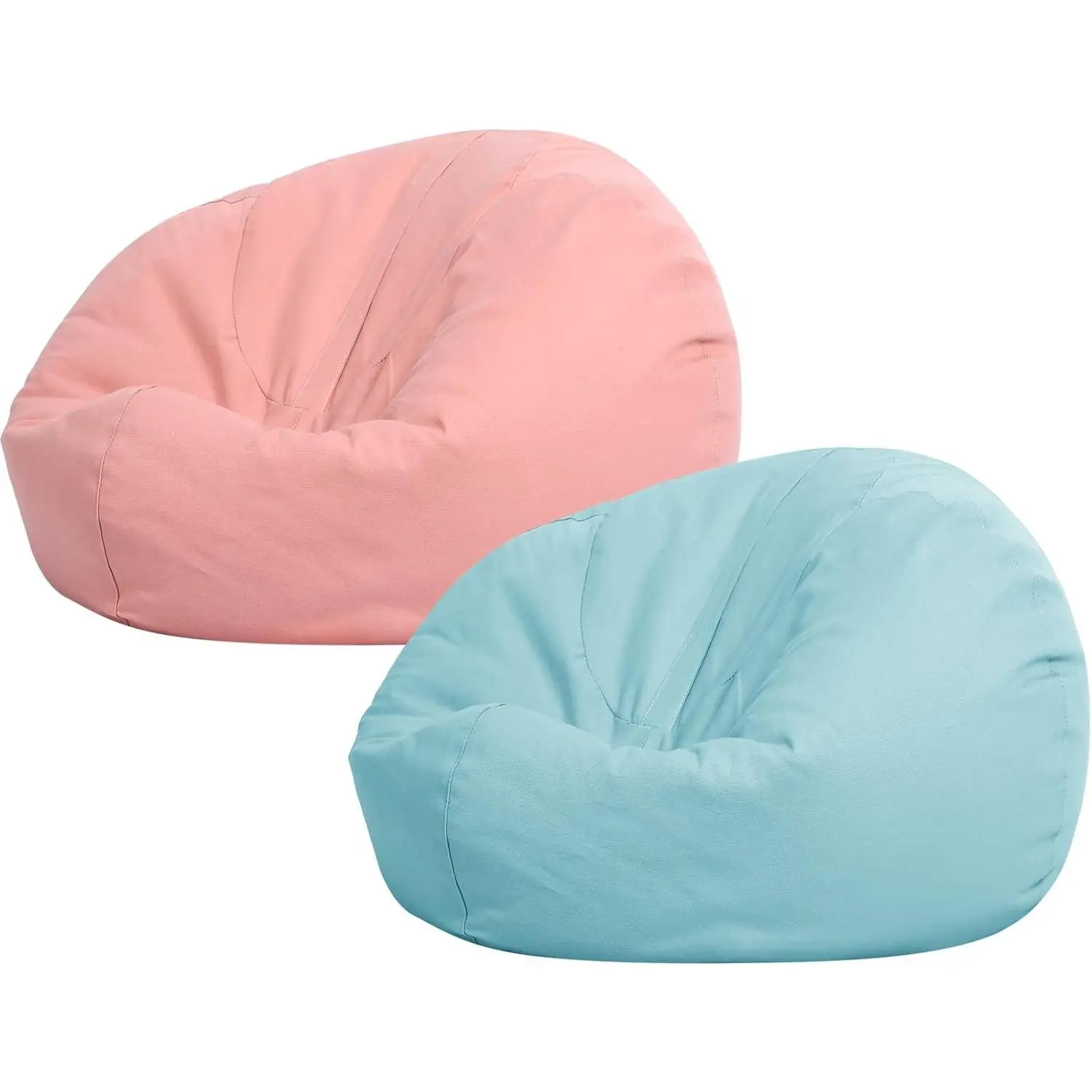 2 Pcs Stuffed Storage Bean Bag Chair Cover for Kids Adults (No Filler) Stuffable Zipper Beanbag Cover for Organizing Plush Toys or Foam(31.5 * 31.5 * 15inch,Cotton,Pink and Green)